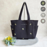 花刺繍ヌビのやさしいA4トート サイドポケット付き ヌビバッグ ♡ 底板付き トートバッグ  丸洗い 韓国 ヌビ イブル パール マチあり 大きめ
