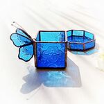 ステンドグラス　ブルーフローラシリーズ（各別売り）ステンドグラスの蝶・ミニトレイ・キューブボックス