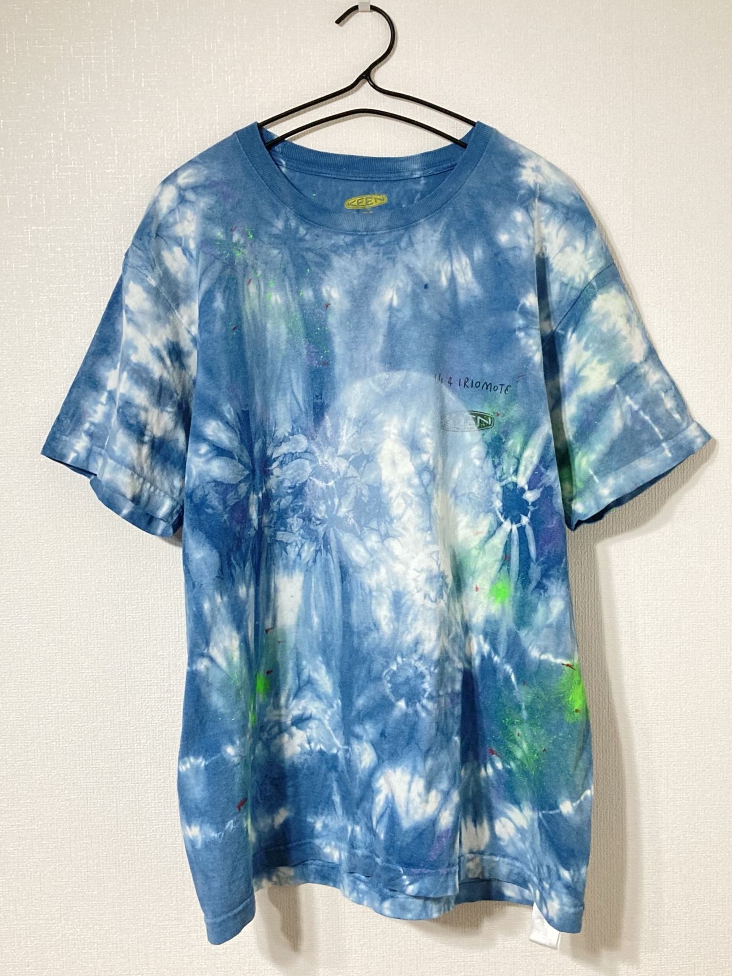 インディゴ染め × タイダイ × ハンドペイント 古着 リメイク 半袖 Tシャツ