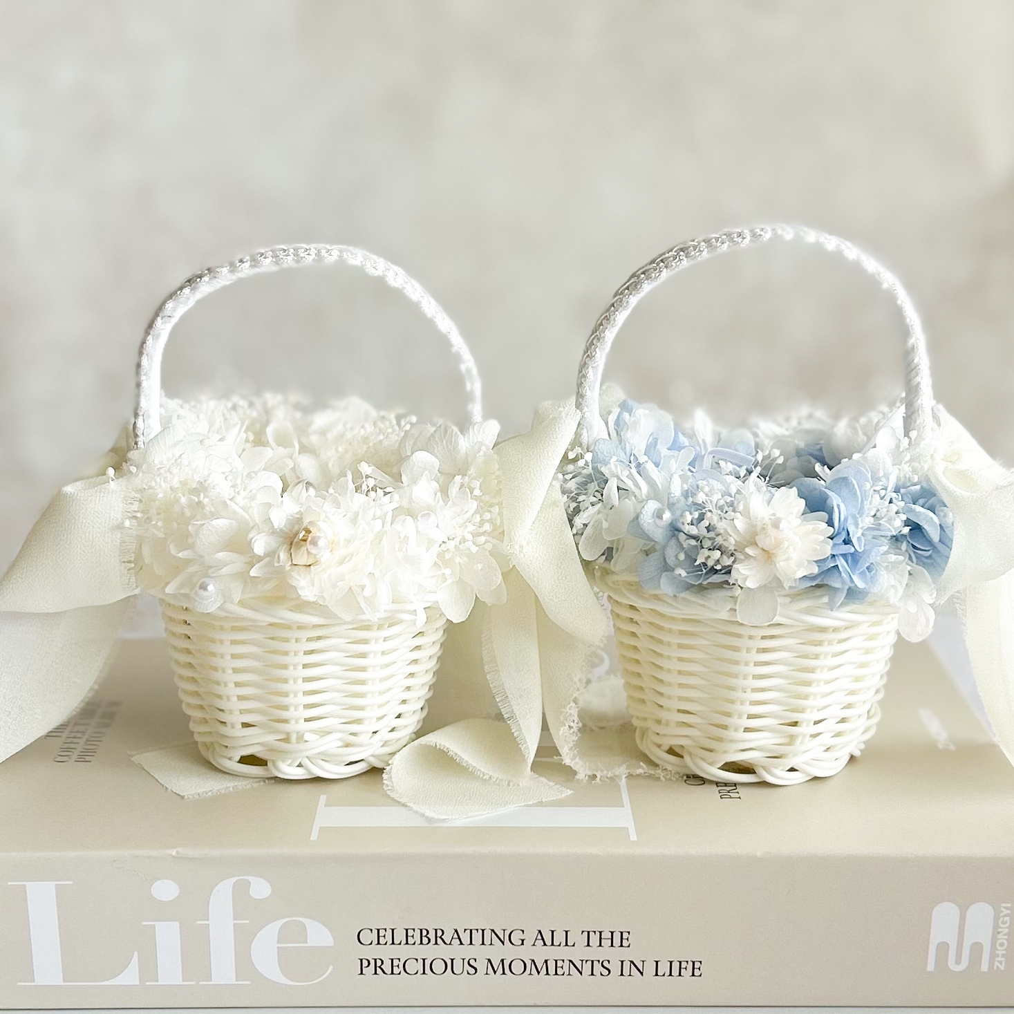 2人で運べる リングピロー かご 2点セット ホワイト ピンク 結婚式 