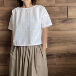 【低身長さんにも◎】綿レース♡エアリーなクロップド丈⭐︎ギャザーの入ったTシャツブラウス/リーフストライプ