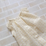 犬服M フレンチスリーブ スモックチュニック  コットンレースギンガムイエロー　バックオープン(背中開き)✨送料無料✨