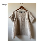 new⚪︎生成りリネンのタックフリル袖丈ブラウス