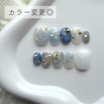 ネイルチップ オーダー ニュアンス ぷっくり もやもや ミラー ブルー ホワイト インク パール キラキラ ゴールド