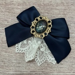 魚座　星座ガラスカメオ風ジャボ付きサテンリボン 選べるブローチヘアクリップ 青紺ネイビー 白レース 金ゴールド　うお座　魚座　Pisces