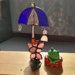 新作ステンドグラス　てるてる坊主と傘　オーナメント雨　梅雨壁掛け