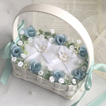 【送料込み】大人気　ティファニーブルー　リングピローかご　挙式　ウェディング　結婚式　リングピロー　かご　カゴ　持ち手つき　バスケット　サムシングブルー　かすみ草　バラ　ローズ