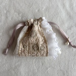 ミニ巾着　インド刺繍リボン　フリル