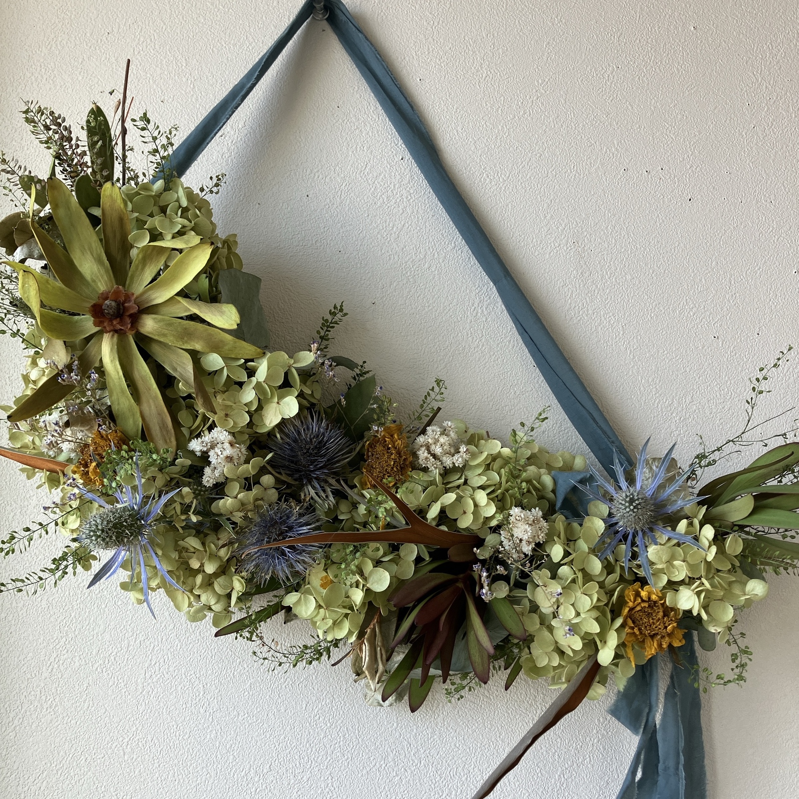 SALE】アナベルと小花のハーフリース* * ラッピング無料 壁掛け