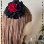 ♡ブラックコットンレース&薔薇 円形ヘッドドレス ロリータ 量産型 ゴスロリ♡