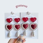 687⌇ core💗heartシリーズ　シルバーカラー　赤　レッド　ハート　推し活　メンカラ　ビーズ刺繍　パール　レトロガーリー　個性的　大振り　ピアス/イヤリング　gomesu   ゴメス
