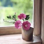 ◆粘土のお花◆　アサガオ　【花瓶　信楽焼】A1251