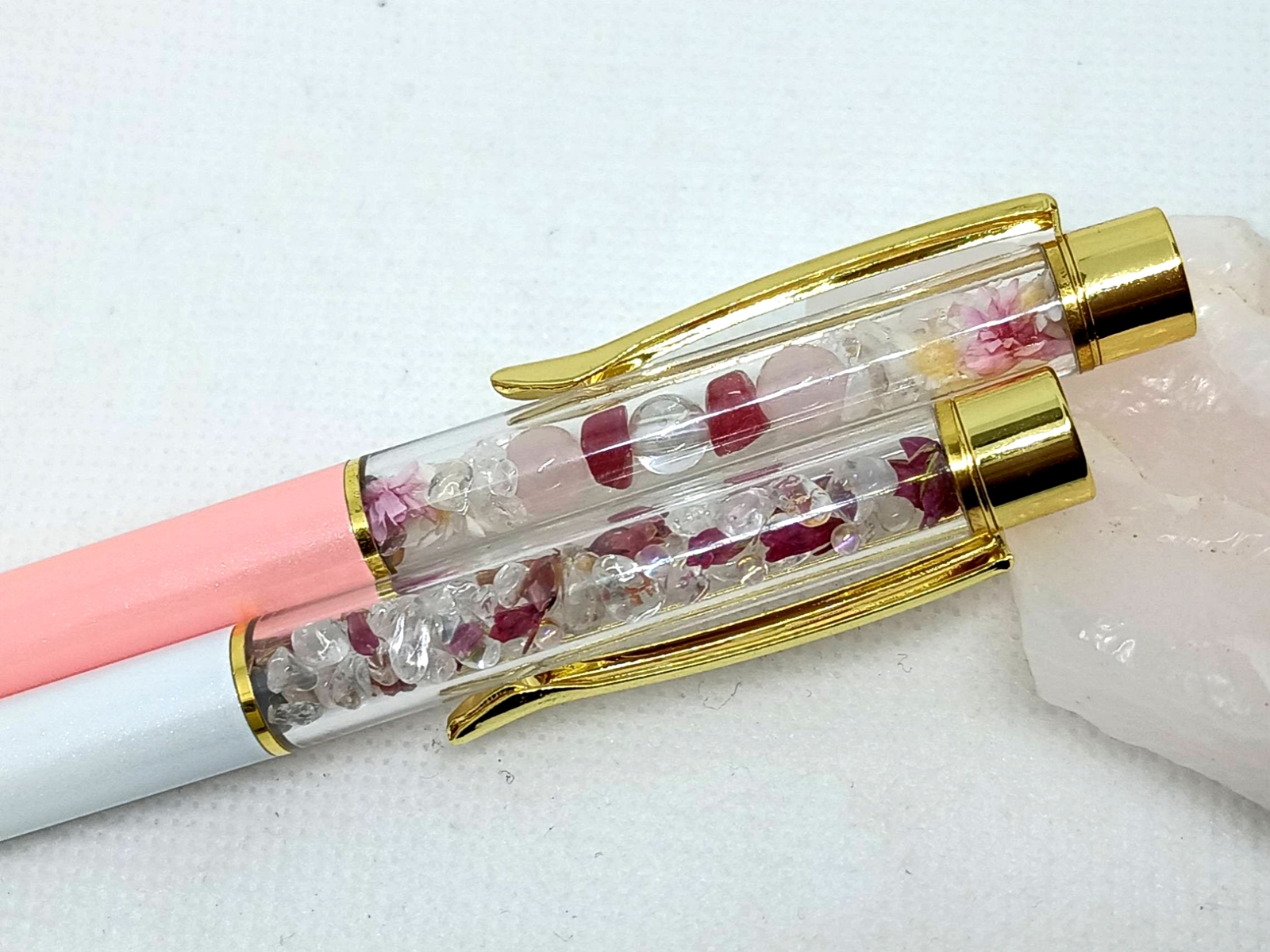 幸運を呼ぶ花と天然石のボールペン ペア 2本セット 恋が咲く天然石
