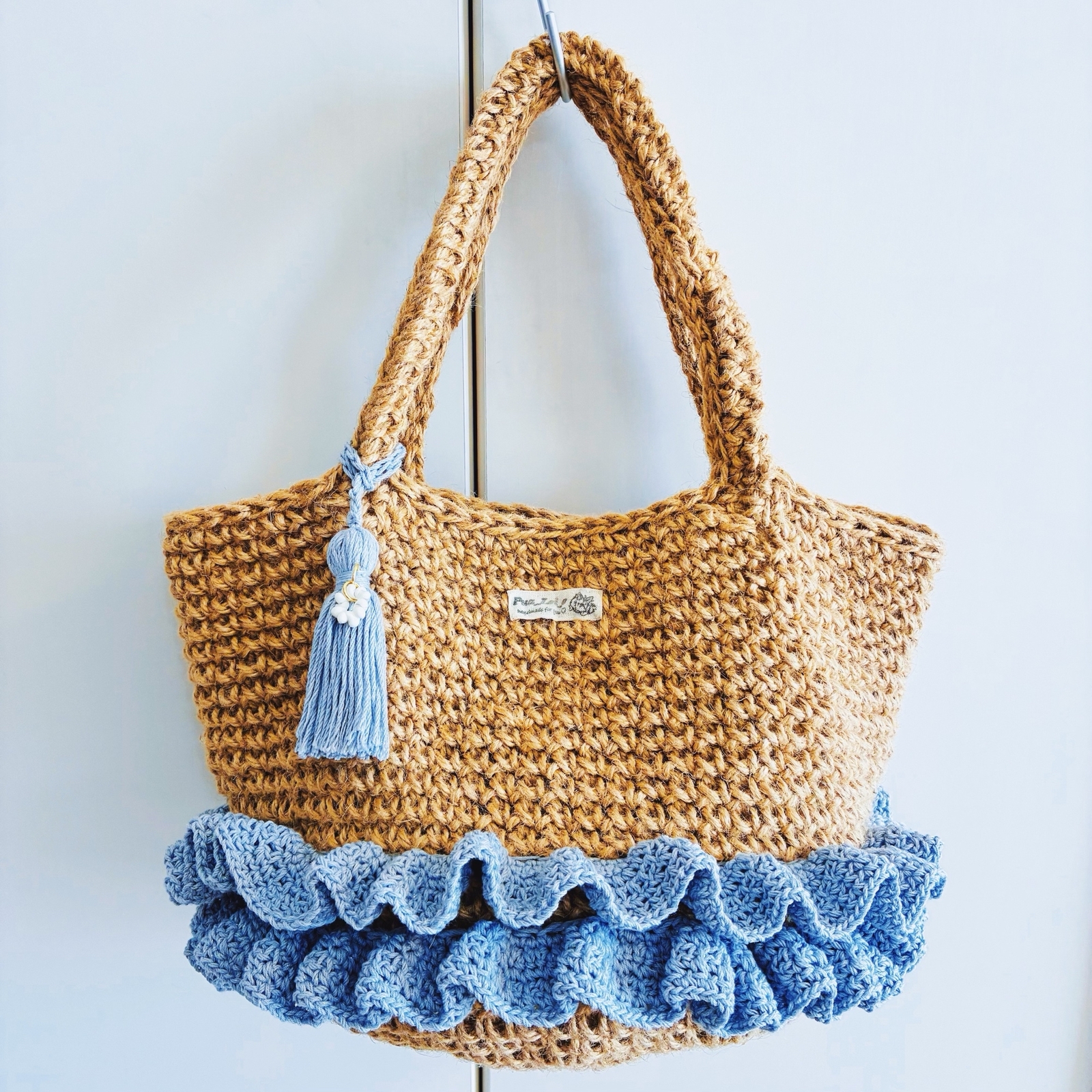 ♥️手編み♥️マルシェバッグ♥️かごバッグ♥️麻紐バッグ♥️春夏バッグ♥️ ハンドメイド 手編みの麻紐マルシェバッグ ネイビー かごバッグ