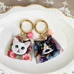 大人色＊お花のインド刺繍リボンと猫さん刺繍のキーリング
