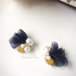 上品可愛い♡ネイビーチュールリボンのピアス/イヤリング