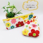 2点SET⭐︎ペンケース&ミニ巾着☆クレヨンで描いた様なお花柄、ねこさんもいます