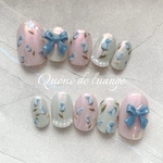 6月末まで限定価格🩷ネイルチップ🎀6月のデザイン　チューリップのオーロラネイル　リボン