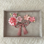 ［Hankusu桃色×白］つまみ細工　七五三　髪飾り　成人式　卒業式　袴　ピンク　日本髪　リボン　タッセル　可愛い　手毬　かんざし　ゴールド　水引　プリザーブドフラワー　淡色　