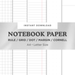 ミニマル ノートペーパー バンドル｜5種テンプレ｜A4 & USレター｜PDF＋PNG｜GoodNotes／印刷用｜【ダウンロード販売】