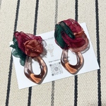 【なーな様専用】❤️🧡💚3色シフォンフラワーとコットンパールピアス