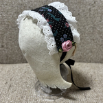 ちびぐるみ用 ぬい服 ピンクのバラと黒い花柄のヘッドドレス