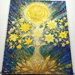 開運波動絵画　星の花輝く宝石の黄金星光宝樹｜財宝が宿る星の木　金運と宇宙エネルギー　引き寄せスピリチュアルアート　流星群 宇宙コア  豊かさ 変革 神聖幾何学模様 原画 インテリア アート サロン