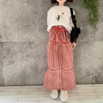 ふんわりチェックロングスカート　赤　22cmドール ドール服　ピュアニーモ
