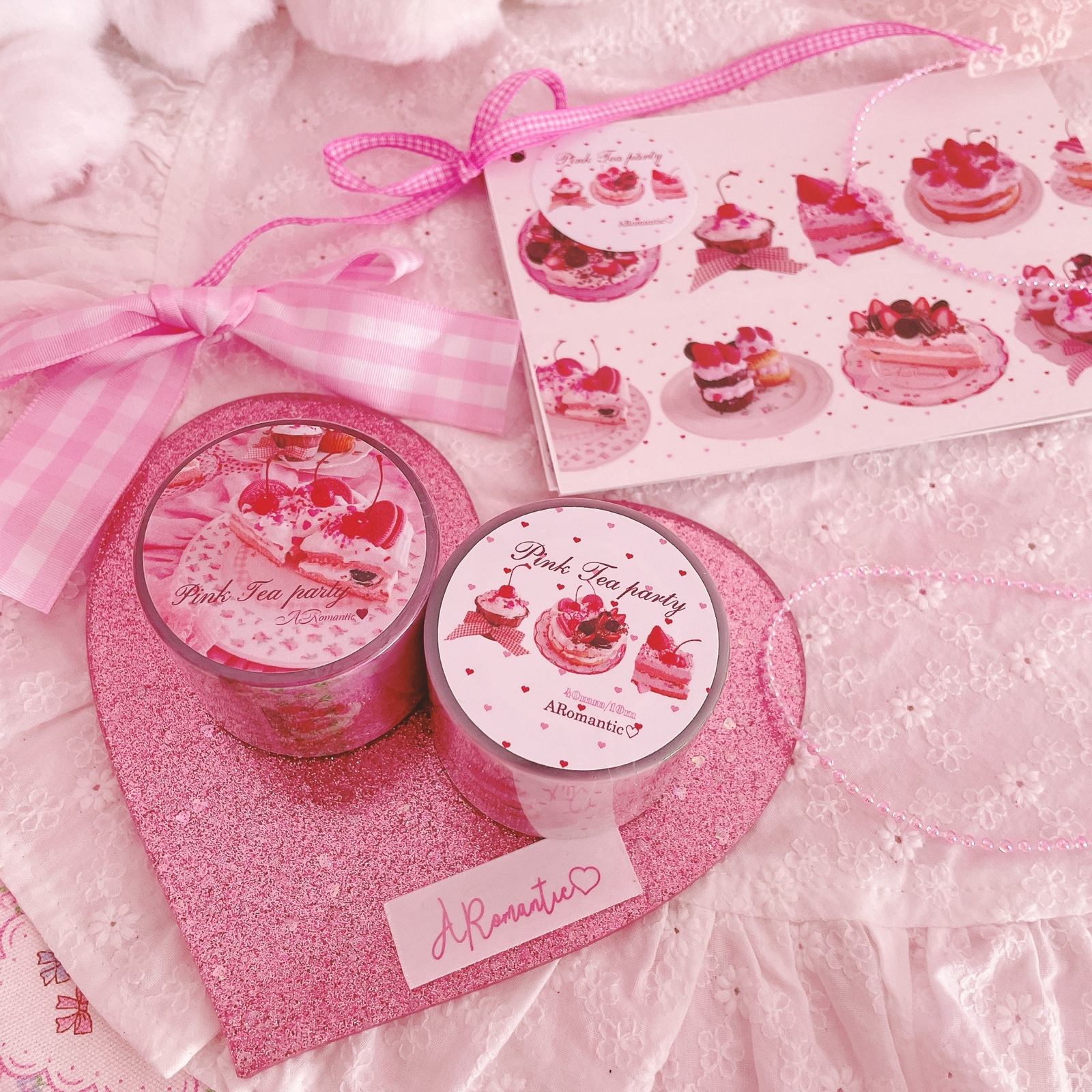 ♡Aromantic♡ロールシールなど aromantic ロールシール リボン ピンク ハート 新作 メモカード