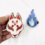 【ビーズ刺繍】狐面ときつね火のヘアクリップセット🦊