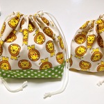 ガオーっライオン柄☆お弁当袋＆コップ袋セット、ホワイト