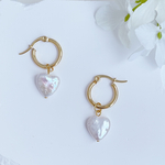 ˗ˏˋ 淡水パールˎˊ˗ うる艶ハートパールのフープピアス/シンプル/大人可愛い/パールアクセサリー/サージカルステンレス/金属アレルギー対応/パーツ変更可