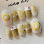 フレッシュレモンに埋まったくま　ネイルチップ　黄色　イエロー　マグネット　クリームソーダ　さくらんぼ　個性派　アイスクリーム　果物　フルーツ