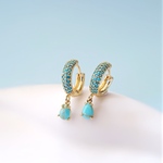 【予約】新作《大人の格上げターコイズ》 14KGP/ TURQUOISE GLASS HOOPS (アレルギー対応)
