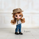 プチブライス　デニム・カンカン帽　3点セット　ハンドメイド　服
