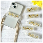 【今のケースに挟むだけ】押し花スマホショルダー ひまわり 透明クリップ×ストラップiPhone/Android対応 花柄好きに◎
