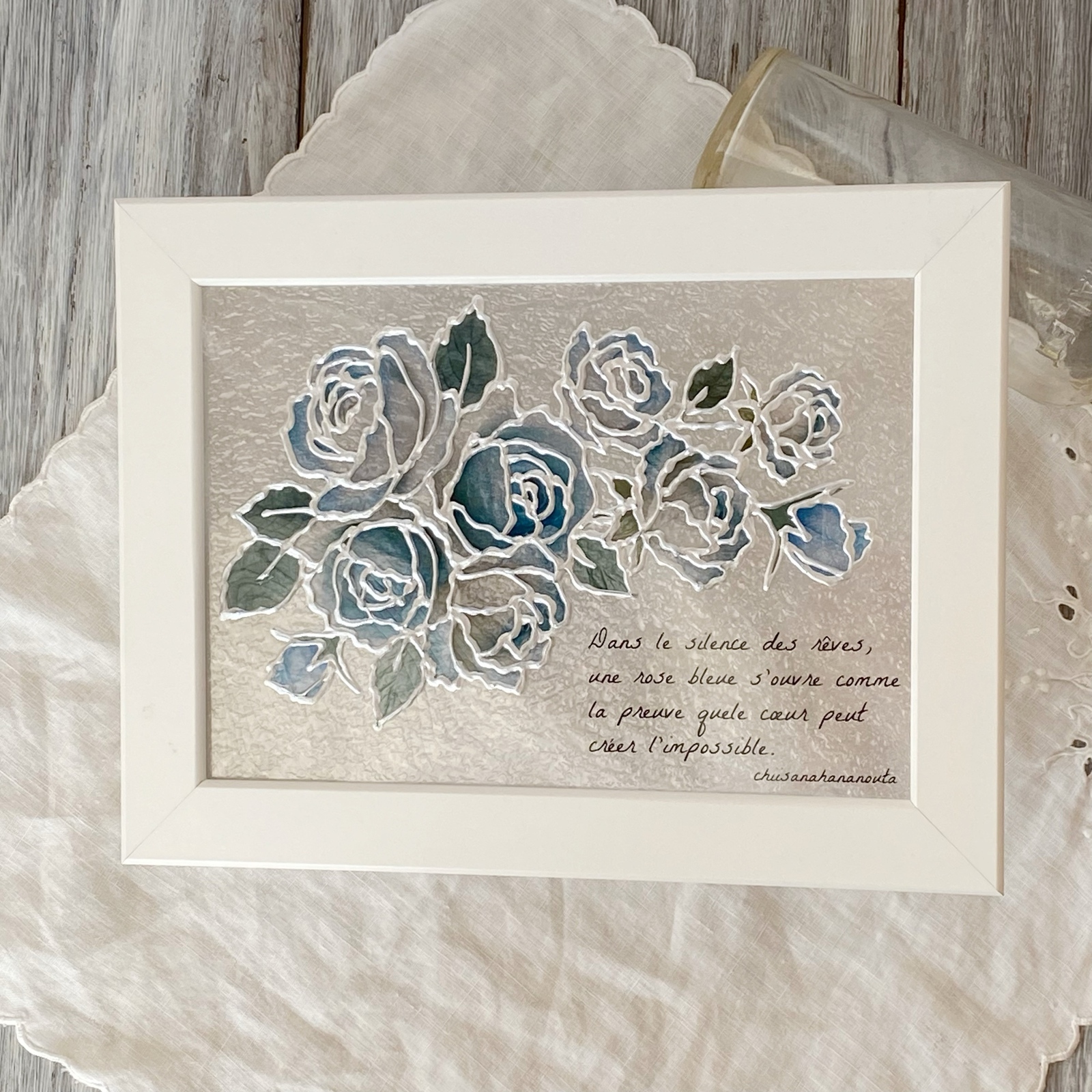 ステンドグラス◆レトロ風青い薔薇◆ハンドメイト品 ステンドグラスレトロ風青い薔薇ハンドメイト品-先行販売
