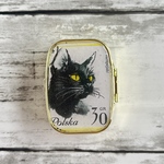 アクセサリーケース ジュエリーケース ピルケース 黒猫 旅行 持ち運びしやすい おしゃれ かわいい 外国切手 ポーランド ヴィンテージ風 ギフト プチギフト トラベルグッズ 記念日 ペア 猫 