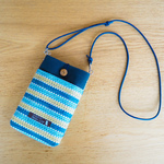 キャンディカラー手織り布のスマホポシェット（ブルー）