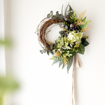 【枯れないお花】ドライ風紫陽花とラベンダーリース　インテリア　カフェスタイル　造花