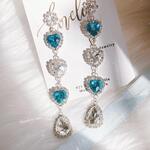 ハート ビジュー ラインストーン ロング ピアス