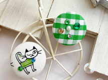 猫とギムガムチェックのDECOマグネット2点セット