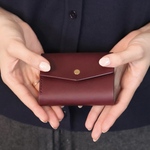 お札の折れないコンパクト財布　小銭が取り出しやすい　イタリアンレザー　ワイン色　受注制作