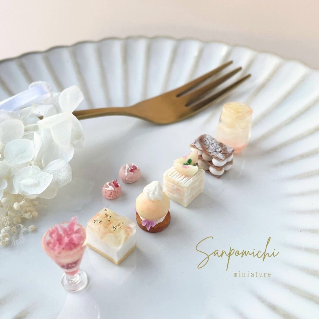 ミニチュア◆桃のスイーツセット◆ 再販】乙女の桃🍑スイーツセット ミニチュア ミニチュアスイーツ
