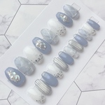 1315.（全サイズ現品販売）大理石×シェルネイルチップ