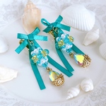 Under the Sea イヤリング・ピアス／スワロフスキー　ビーズ／人魚姫　マーメイド／リボン／ターコイズブルー　ターコイズグリーン／パール／プリンセス