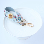 合皮ブルー　2.5cmインド刺繍キーホルダー　