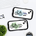 自転車 ★ 名入れ可【スマホケース・耐衝撃グリップ・青 緑 水色 シルエット・ iphone カバー】