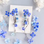 特集掲載▪Marine Blue「紫陽花」 淡い水色  アシンメトリー 2way スティック leaf drop【サージカルステンレス】受注制作