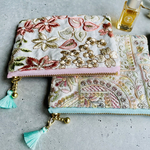 大人可愛いミニポーチ♡ インド刺繍ポーチ　インド刺繍生地　リップポーチ　アクセサリーポーチ　キーケース　カードケース　ファスナー12㎝
